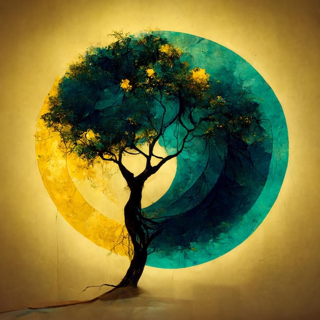 Beautiful leafy tree in circular frame background