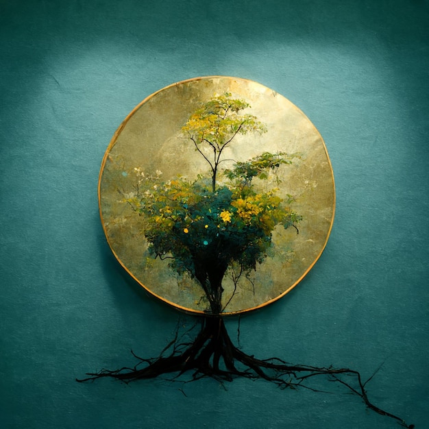 Beautiful leafy tree in circular frame background