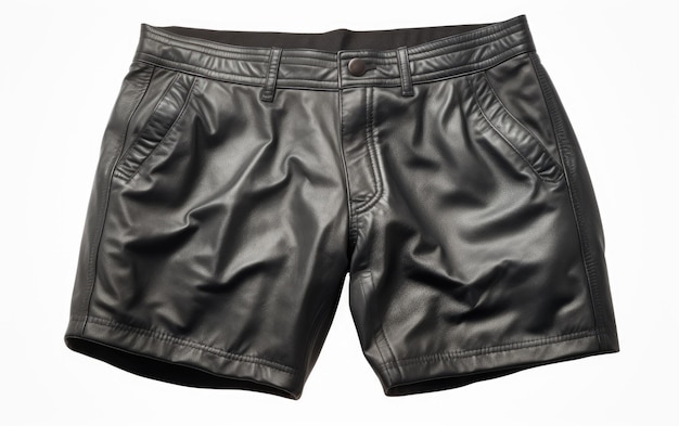 Beautiful Leather Black Shorts Isolated on White Background