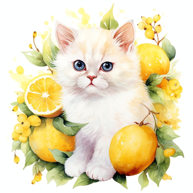 Photo beautiful lemon yellow cat clipart illustration