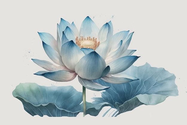 Beautiful light blue Lotus watercolor no background