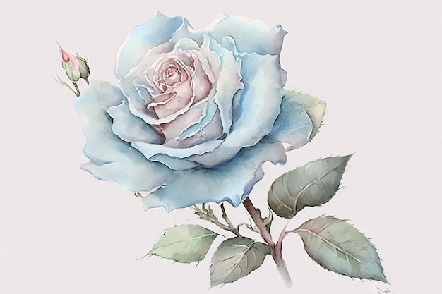 Beautiful light blue Rose watercolor