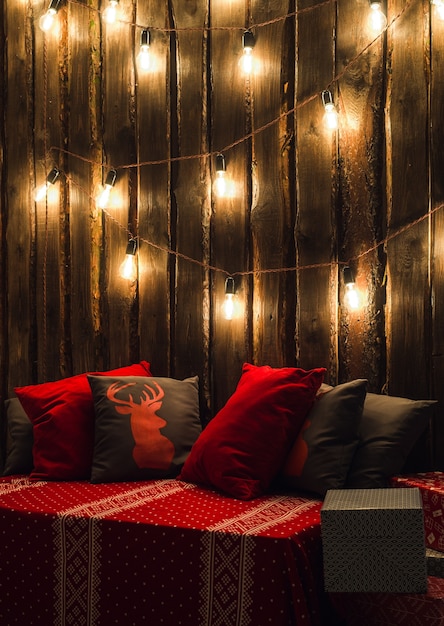 Beautiful light bulbs on a wooden wall