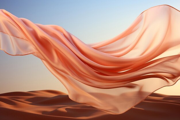 Beautiful light pastel beige silk cloth floating flying in the air