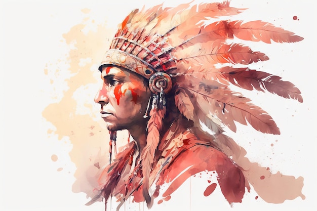 Photo beautiful light red tribal caste man king painting watercolor