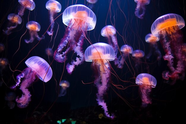 Beautiful light reflection on jellyfish in the aquarium