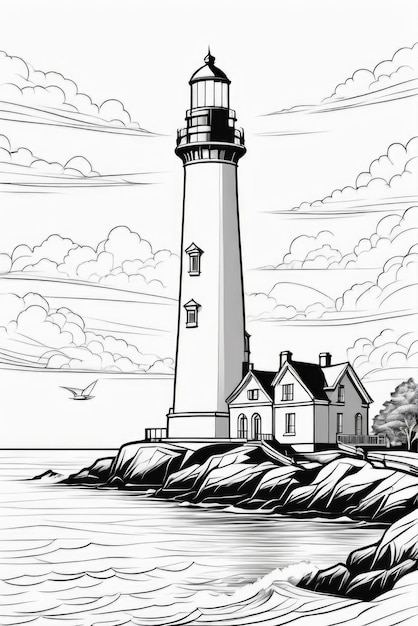 Photo beautiful lighthouse coloring page