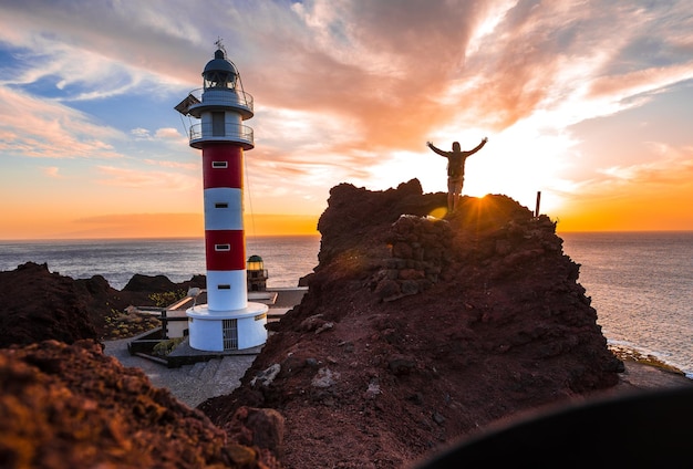 The beautiful lighthouse at a sunset in Punta de Teno Tenerife Canary Islands
