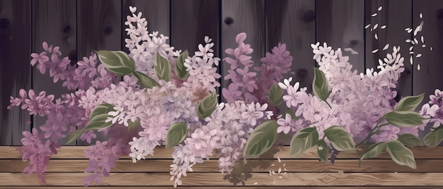 Beautiful lilac against a textured wooden background Generative AI image