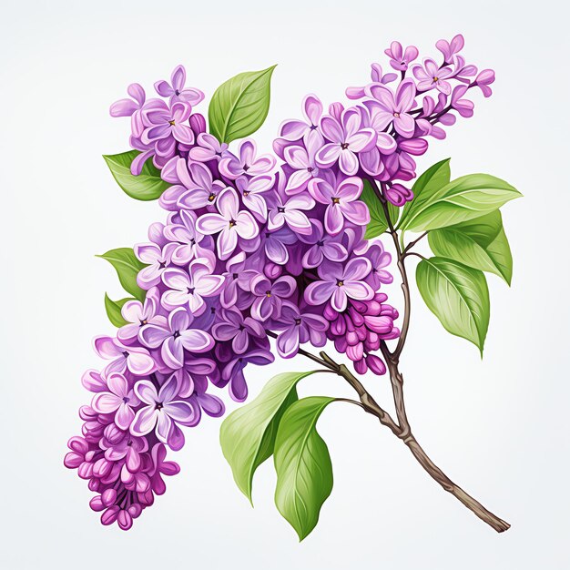 Beautiful lilac blossom branch watercolor clipart illustration