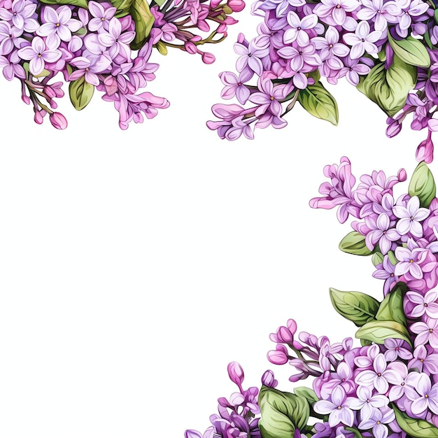 Photo beautiful lilac blossom corner border watercolor clipart illustration