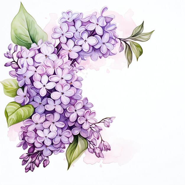 Beautiful lilac flowers on a greeting card watercolor clipart illustration