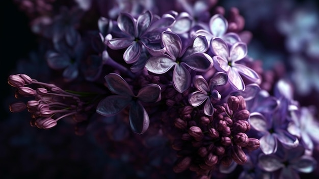 Beautiful lilac flowers Spring blossom Blooming lilac bush with tender tiny flower Purple lilac