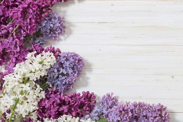 The beautiful lilac on a wooden background