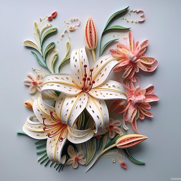 Beautiful lily colorful flowers illustration Generative AI