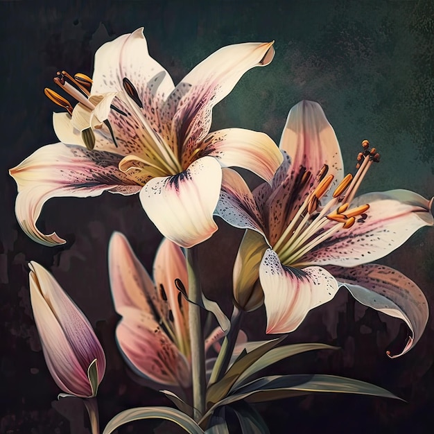 Beautiful lily flower in watercolor style with generative ai