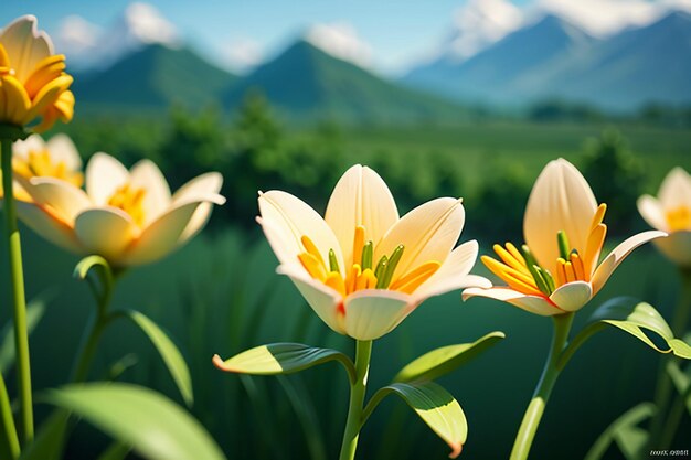 Beautiful lily flowers garden grass ornamental scenery colorful landscape wallpaper background