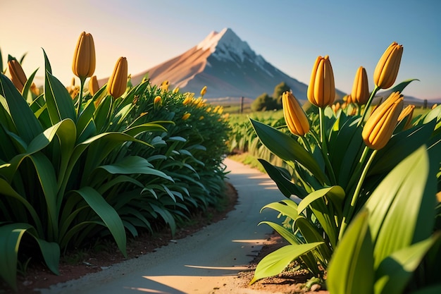 美しいリリーの花 庭の草 装飾的な風景 カラフルな風景 壁紙の背景