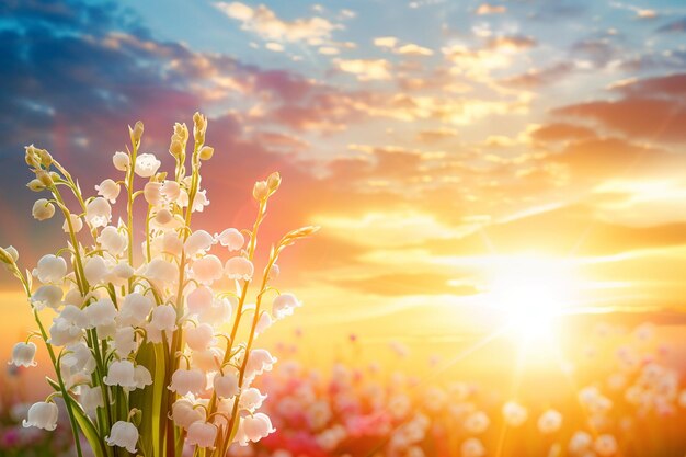 Photo beautiful lily of valley blooming flowers spring season natural floral background