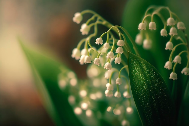 Beautiful Lily of the Valley Closeup with Fresh Green Bokeh