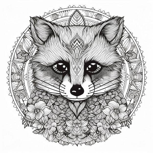 Beautiful lines art fox coloring book page AI generated