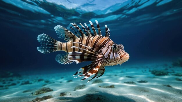 Photo beautiful lion fish hovering in mid water