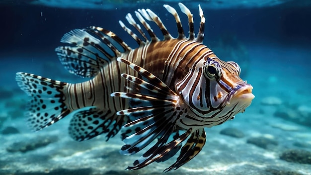 Photo beautiful lion fish hovering in mid water