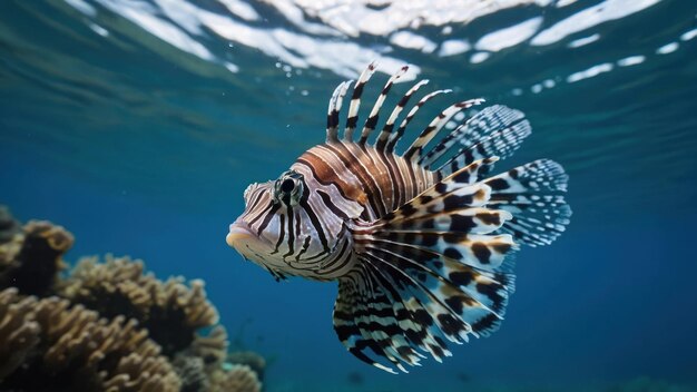 Beautiful lion fish hovering in mid water