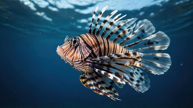 Photo beautiful lion fish hovering in mid water