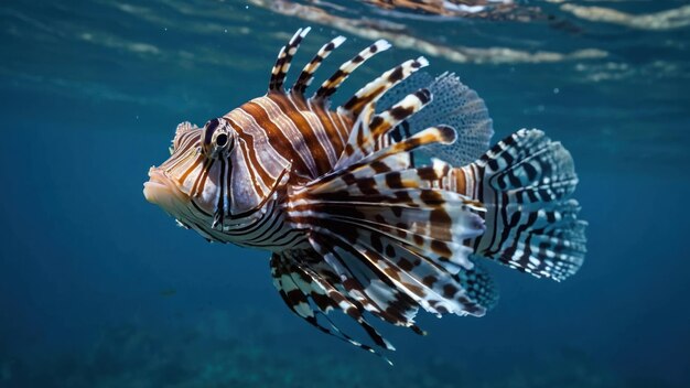 Photo beautiful lion fish hovering in mid water