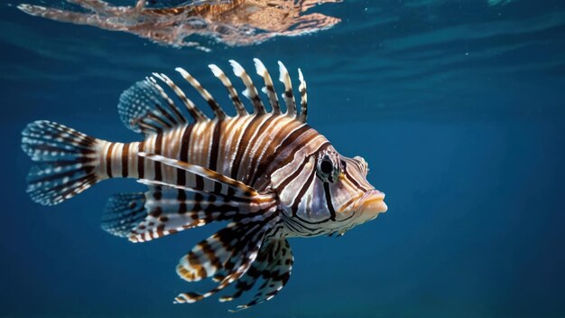 Photo beautiful lion fish hovering in mid water