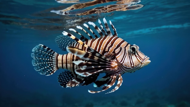 Photo beautiful lion fish hovering in mid water