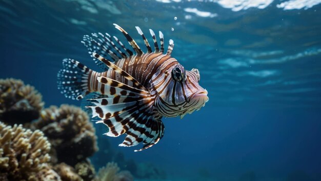 Beautiful lion fish hovering in mid water