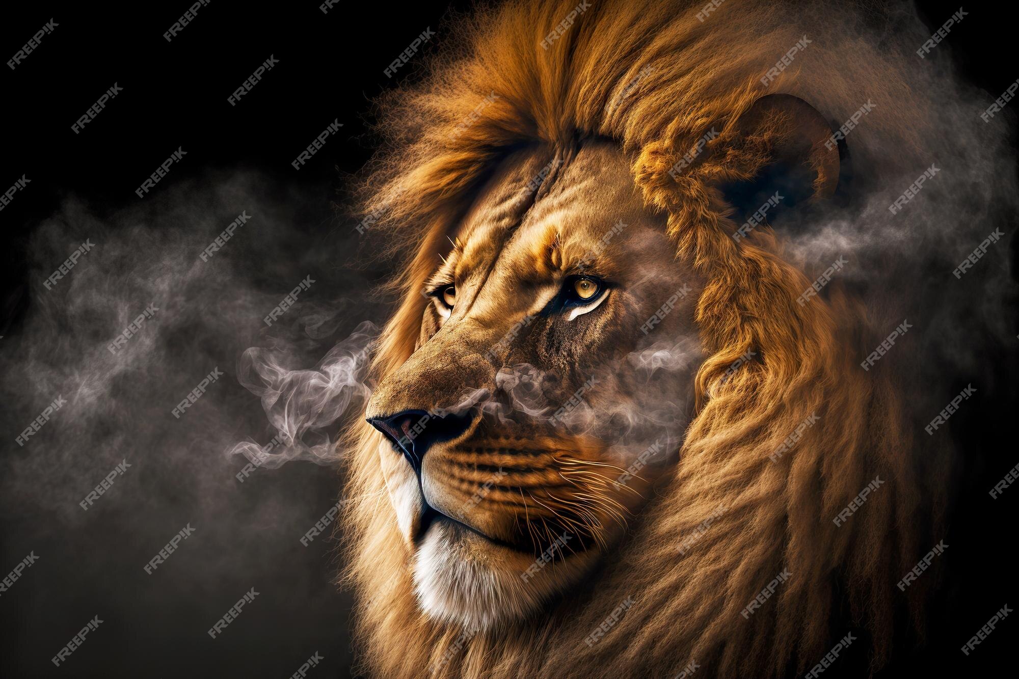 Lion In Smoke On Dark Background Stock Photo - Download Image Now - Lion -  Feline, Roaring, Animals Hunting - iStock