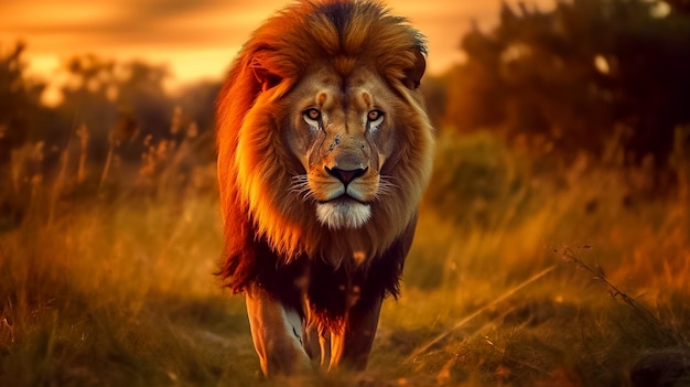 Beautiful Lion wild male animal portrait Ai generated