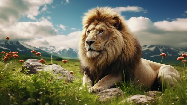 Красивый лев с приятным фоном Высокогенерированный ИИ Фото