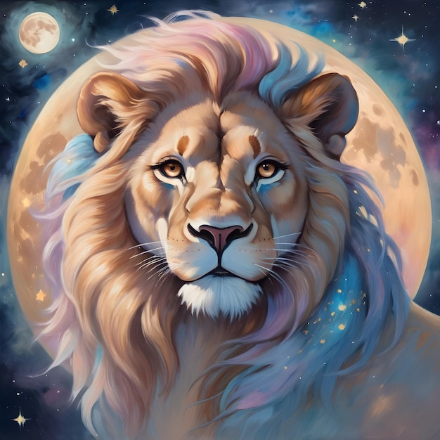 Beautiful Lion zodiac sign universe background