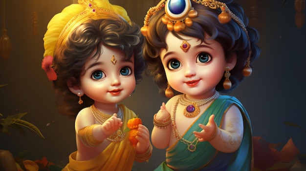 Photo beautiful little baby portrait radha krishna generative wallpaper ai generated art