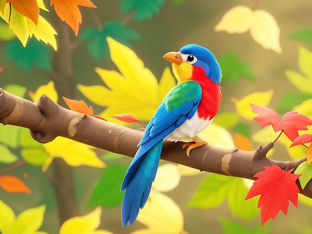 아름다운 작은 새들이 화창한 봄 인공 지능 생성의 나뭇가지에 서로 옆에 앉아 있습니다.