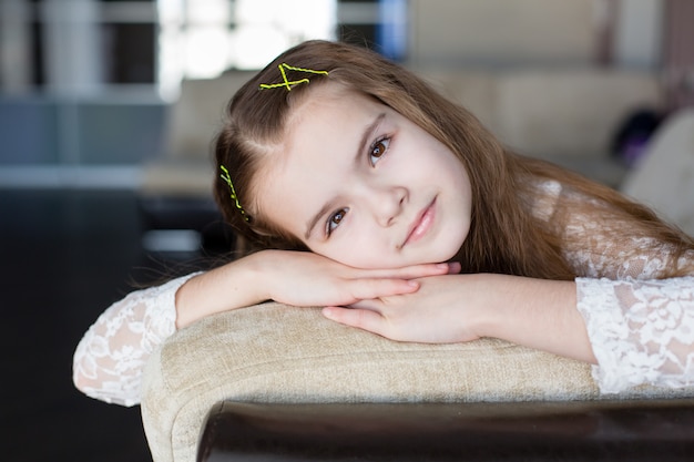 Beautiful little girl caucasian with blonde hair