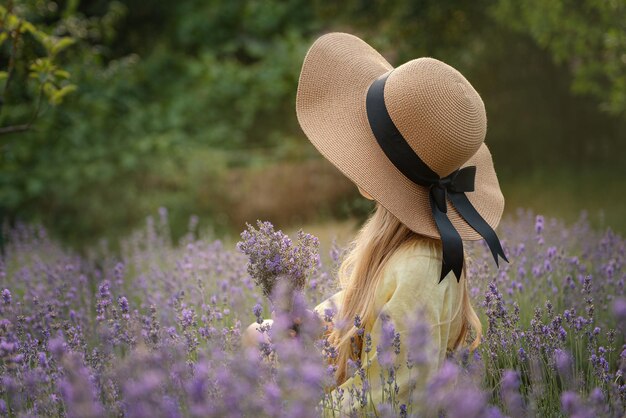 Beautiful little girl on lavender field