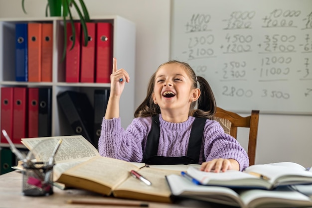 Beautiful little girl studying in distance learning and\
communicating through tablet study outside of school distance\
learning