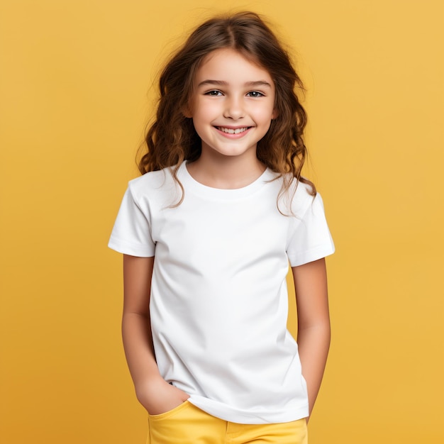 Beautiful little girl in a white blank tshirt