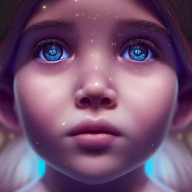 Beautiful little girl with blue eyes portrait illustration