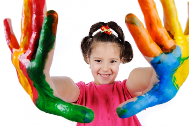 Photo beautiful little girl with colors