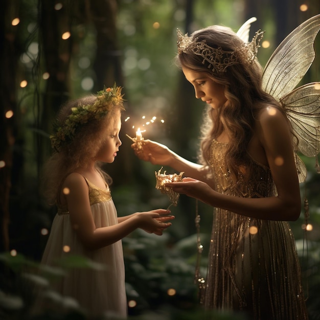 beautiful little girl with fairy created with Generative AI