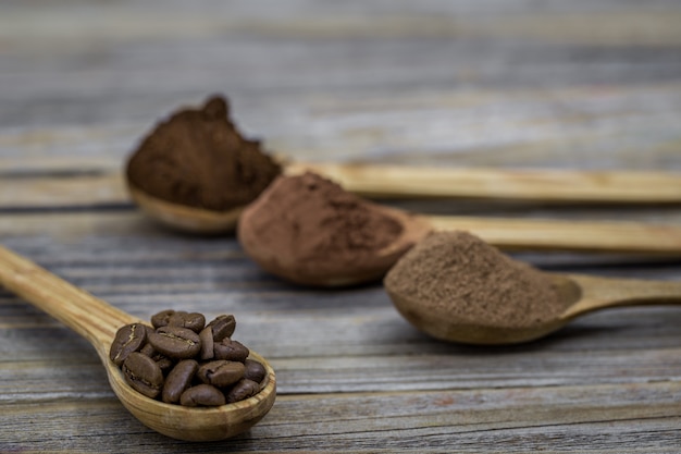 beautiful little wooden spoon with coffee