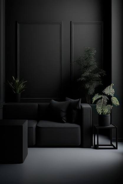 豪華な家具を配した白と黒の美しいリビング ルーム