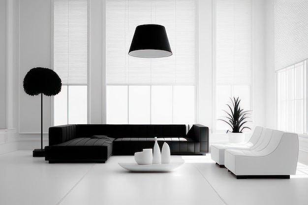 beautiful living room in black and white with luxurious furniture