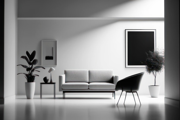 beautiful living room in black and white with luxurious furniture